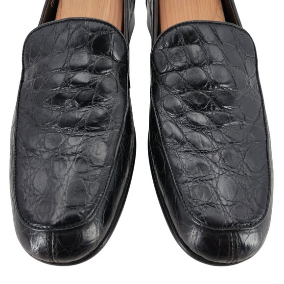 Vintage Bragano Exotic Crocodile Italy Men 9.5 Black Leather Dress Shoes Loafers main image 8